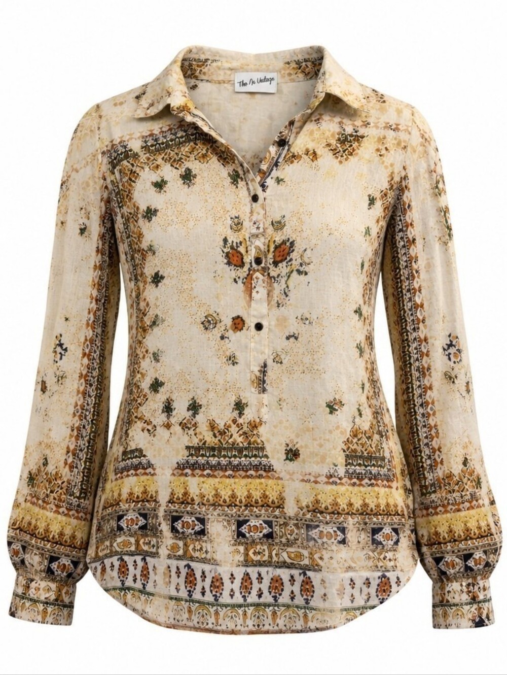 NWOT The Nu Vintage Women's Cream Boho Print Button-Up Shirt Sz XL